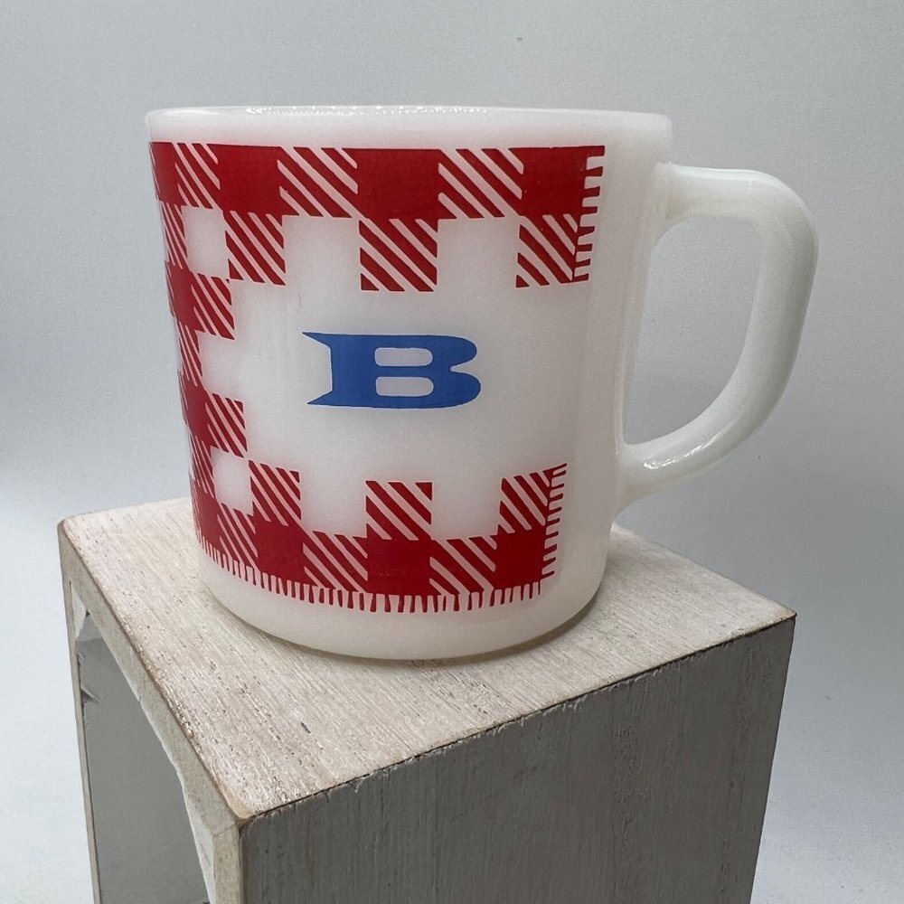 Westfield Red Checked Letter B Coffee Mug Heat Proof Gingham Pattern Red White A